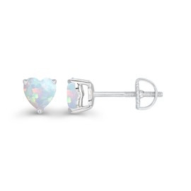 925 Sterling Silver 5mm Heart Shape Created Opal October Birthstone Screwback Stud Earrings