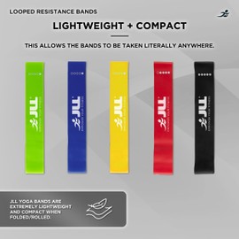 JLL Resistance Bands Set | Set of 5 Strength Levels | Skin Friendly Loop Bands for Pilates, Training, Physical Therapy, Stretching, Home Gym | Free Bag for Portability