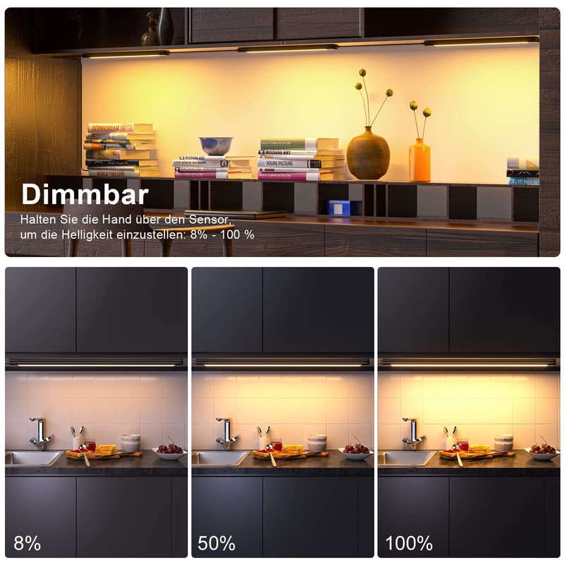 WOBANE LED Under-Unit Light Kitchen with Non-Contact Sensor, 3 x