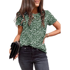 EVALESS Womens Summer Polka Dots Tops 2025 Short Sleeve Round Neck T-Shirts Lightweight Loose Tee Shirts Green X-Large
