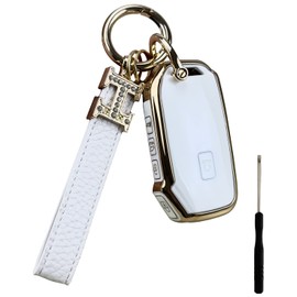 REPROTECTING TPU Key Fob Cover Compatible with 2019-2024 Kia Cadenza Forte NIRO Rio Seltos Sorento Soul Sportage Stinger Telluride (not for Keys with Eject Buttons (White+Key Chain)
