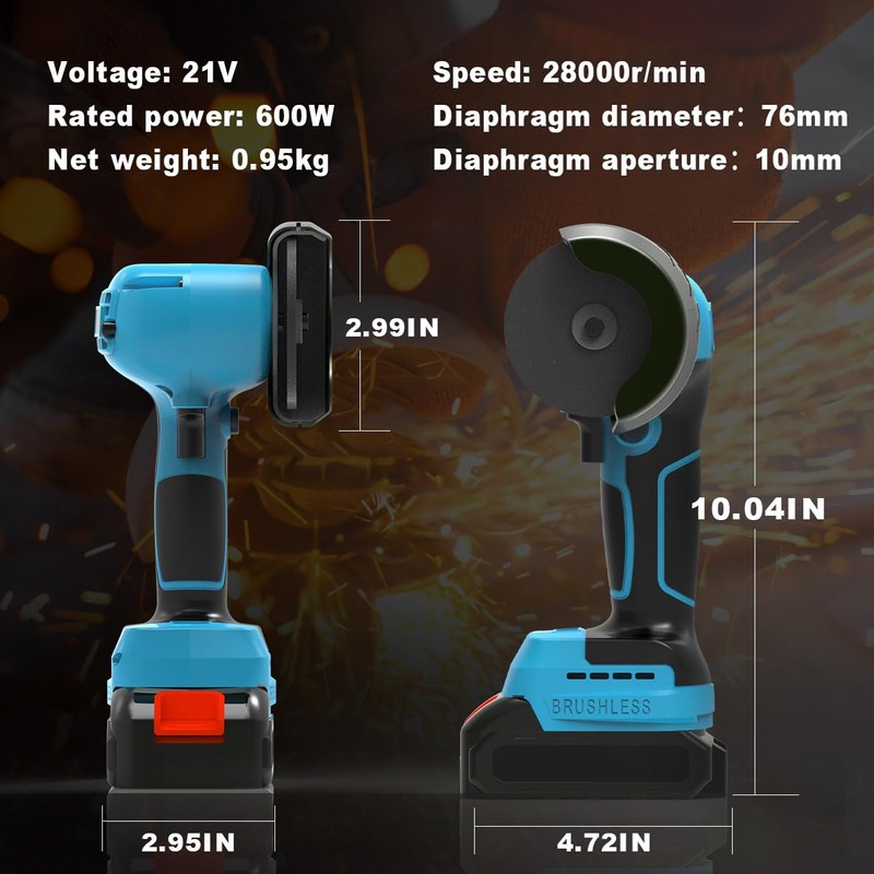 ZFULVO Brushless Cordless Angle Grinder Kit, 28000rpm Mini Electric Angle