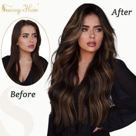 Sunny 95g Wire Hair Extensions Real Human Hair Brown Balayage Crown Hair Extensions with Clip ins Balayage Dark Brown Mix Medium Brown Invisible Wire Hair Extensions 16inch