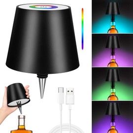 Welltop Wireless Bottle Lamp, Wireless Bottle Lamp Shade with RGB Color Changing & Adjustable Brightness for Any Type of Bottle, Rechargeable Touch LED Wine Bottle Lights for Bedroom Restaurant Bar