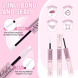 Uilulu Clear Lash Cluster Glue - Waterproof Lash Glue Use 2 in 1 Clear Lash Bond and Seal Strong Hold DIY Eyelash Adhesive for Cluster & Individual Lashes DIY Eyelash Lash Cluster Glue(7ml+7ml)