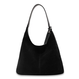 Aucuu Women's Handbag, Suede Hobo Bag, Suede Tote Bag, Suede Shopper Bag, Large Crossbody Bag, Vintage Shoulder Bag, Retro Slouchy Bag, Bag Shoulder Bag, #4 Black-D