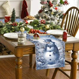 CGVG Table Runner Christmas Modern Table Runner Winter Reusable Christmas Table Runner Christmas Tablecloth Christmas Decoration Table Runner Party Kitchen (Blue)