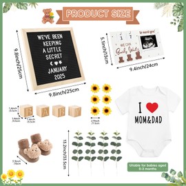 OFUSUY 11 Pcs Pregnancy Announcement Set, Pregnancy Reveal Ideas Include Felt Letter Board Sonogram Picture Frame Baby Bodysuit Baby Sock Baby Sign Wood Blocks and Sunflower for Coming Soon Baby Announcement