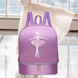 Ballet Dance Backpack with Separate Shoe Compartments Cute Portable Girls Ballerina Bag Handbag for Latin Dance Travel Sports, A