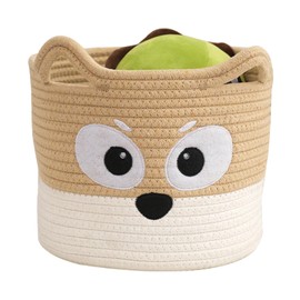 LAZYWON Cute Small Storage Basket - 10 x 8 in Round Angry Puppy Cotton Rope Woven Basket, Light Brown Mini Shelf Organizer for Towels, Baby Clothes & Dog/Cat Toys