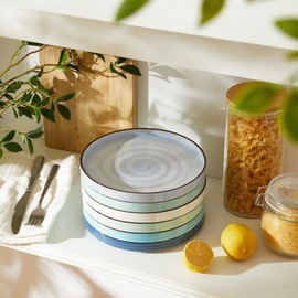 Sweese 7.8 Inch Porcelain Dessert Plates Set of 6 - Gradient Salad Plates, Microwave & Dishwasher Safe, Scratch-Resistant, Elegant High-Edge Design for Appetizers, Cakes, Pasta - Cool Assorted Colors