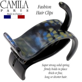 Camila Paris CP3388 French Hair Clip for Women, 3 Teeth Ponytail Holder, Blue and Silver, Girls Hair Claw Clips Jaw Fashion Styling Hair Accessories for Women, Strong Hold No Slip Grip, Made in France