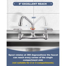 iVIGA [New Upgrade] Brushed Nickel Commercial Sink Faucet with 8” Swivel Spout, 8" Center Wall Mount Kitchen Faucet, Dual Handles Brass Utility Sink Faucet for Laundry Room Restaurant Compartment Sink