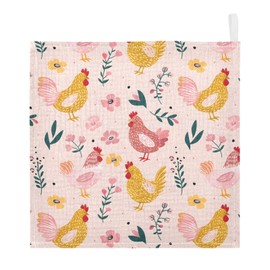 Bolaz Washcloths Set Bathroom Kitchen Wash Cloths Face Towels Wipes Chickens Pink Decorative 12x12 Inch 5 Pack