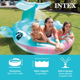 Intex 57440EP Inflatable Whale Spray Kiddie Pool for Kids 2+, 79" x 77" x 36" - Small Blow-Up Splash Pool & Sprinkler, Backyard Toddler Play Center