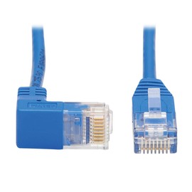 Tripp Lite Cable Ethernet Cat6 de ángulo descendente, Cable de conexión de Red UTP Delgado Moldeado Gigabit, Azul, 1 pie (N204-S01-BL-DN)