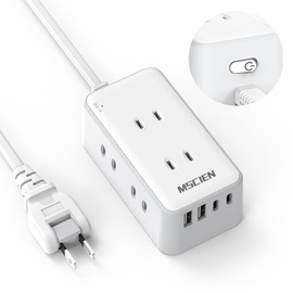 Mscien USB Outlet, Extension Cord 6.6 ft (2 m), Switch Included, Power Strip with USB, 6 AC Outlets, 2 USB - C, 2 Outlet Taps, Octopus Outlets, Branching, Lightning Guard Included, Oa Tap, Swing Plug,