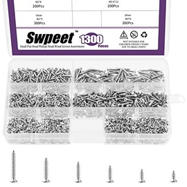 Swpeet - Kit surtido de tornillos de madera pequeños de 5 mm, 6 mm, 8 mm, 10 mm, 12 mm, 16 mm, tornillos autoperforantes de cabeza cruzada plana, tornillos autorroscantes, tornillos de metal para
