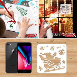 Efocakiox 5" Christmas Stencils Template, 8 Pcs Reusable Plastic Drawing Painting Spraying Template for Porch Window Wall Door Journaling Scrapbook Greeting Cards Wood, Xmas Holiday DIY Decoration