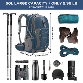 Maelstrom Hiking Backpack,Camping Backpack,50L Waterproof Hiking Daypack with Rain Cover,Lightweight Travel Backpack,Blue