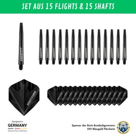 Champify® 15 x 42 mm Fusion Dart Shafts and 15 x Nighthawk Flights, Plastic and Aluminium Shafts and Flights as Dart Accessories for Steel Darts and Soft Darts, for Darts with 2BA Thread