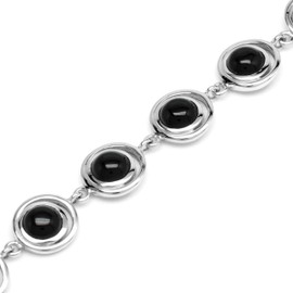Silvershake 1960s Geometric Futuristic Natural Black Onyx Gem 925 Sterling Silver Bracelet 6 to 8 inch Extension