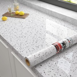 Decotalk 30"x120" Glossy Marble Countertop Contact Paper Granite Contact Paper for Countertops White Granite Countertop Vinyl Wrap White Marble Vinyl Wrap Counter Top Peel and Stick Waterproof