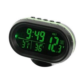 Shkalacar Digital Thermometer and Clock - LED Lighted Auto Dual Temperature Gauge Voltmeter Voltage Tester for Car Dashboard, DC 12V
