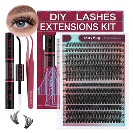 Mayhug DIY Lash Extension Kit Lash Clusters 30D+40D Eyelash Extension Kit D Curl Natural Lashes Eyelashes 9-16mm Lash Cluster Kit with Lash Bond and Seal Tweezers (30D+40D-0.07D-9-16mm)