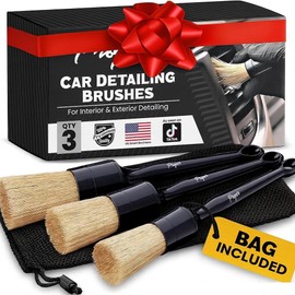 Premium Car Detailing Brush Set - Professional 3 Pack Kit Detail Brushes with Soft Boars Hair Bristles for Auto Interior & Exterior - for Cleaning Leather Seats, Air Vents, Wheels & Emblems