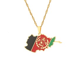 LUTAKU Afghan Map and Flag Necklace for Women Men, Afghanistan Necklace Pendant Charm, Stainless Steel Map Jewelry Accessories (gold)