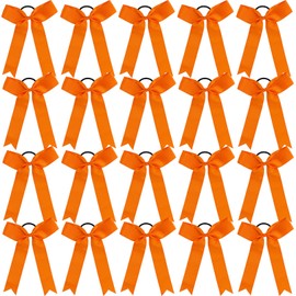 Hipcheer 20pcs Collegiate Style Cheer Bows for Girls, Long Tail Skinny Cheer Bow Ponytail Holder Handmade Bows for Girls Teens Softball Cheerleader Sports (Orange)