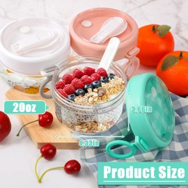 Rtteri 6 Pcs 20 oz Large Overnight Oats Containers with Lids and Spoons Plastic Yogurt Jars Leakproof Overnight Oats Jars with Lids Smoothie Containers Cups for Food Storage, 3 Colors