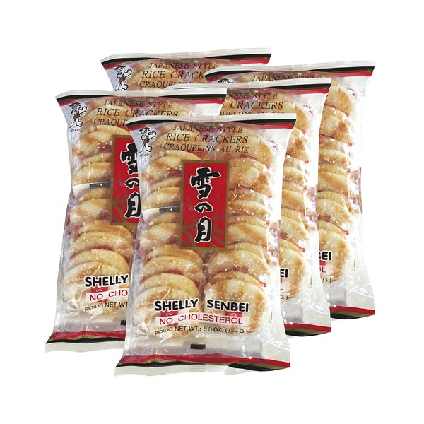 Want Want Big Shelly Shenbei Snowy Crispy Rick Cracker Biscuits - Sugar Glazed 5.30 oz. (Pack of 5)