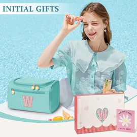 COSHAYSOO Initial Girls Hanging Travel Toiletry Bag Traveling Size Skincare Toiletries Bags Teen Girl Trip Gifts Favors, Summer Fall Camp Essentials for Teenage Sleepaway Sleepover Teal Blue Letter W