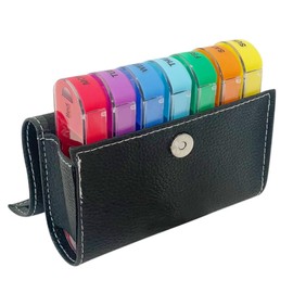 GZSYWZ 7 Day Pill Organiser 4 Times a Day 28 Large Compartments Portable Daily Pill Box with PU Leather Case for Medicines Vitamins Fish Oils Supplements and Health Products