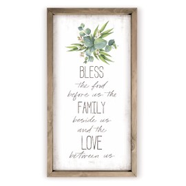 Bless the Food Before Us And Family Beside Us Succulent Framed Wood Rustic Style Wall Décor Sign 15x30