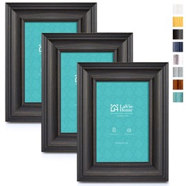 LaVie Home 4x6 Picture Frames (3 Pack, Black Wood Grain) Rustic Photo Frame Set with High Definition Glass for Wall Mount & Table Top Display