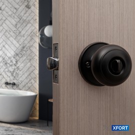 XFORT Bello Privacy Knob Set Matt Black, Door Knob with Lock for Internal Wooden Bathroom Doors, Complete Set with Tubular Latch