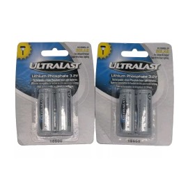 ULTRALAST 18500 LiFePO4 Rechargeable Batteries, 3.2V 1000mAh, 2-Pack 4 Batteries