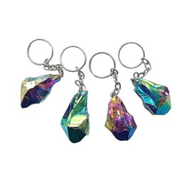 Steinfixx® - Beautiful Amethyst Titanium Aura Quartz Keyring I Rainbow I Quartz Aura I Titanium I Healing Crystal I Heistein I USA, Titanium Aura