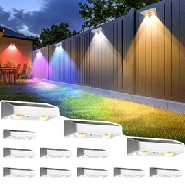 SOLPEX Solar Fence Lights Outdoor, 9 Fixed Colors ＆ Color Changing Fence Solar Lights Outdoor Waterproof IP65, LED Deck Lighting for Backyard Wall Step Patio Railing Pool Porch (12 Pack)