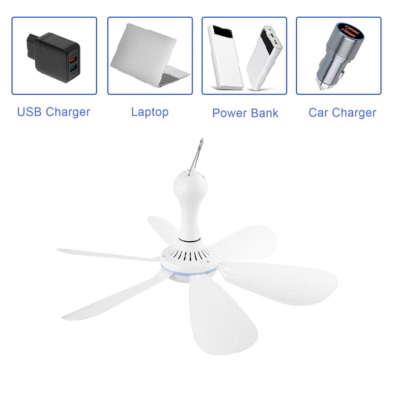 SCOOYEEES USB Powered Ceiling Fan Portable Canopy Fan with ON/OFF