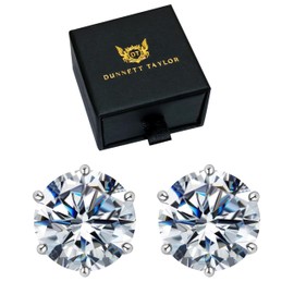 Dunnett Taylor White Gold Plated Sterling Silver 0.5ct Moissanite Stud Earrings D VVS1 Round Solitaire 1.0ct CTTW per pair - 6 claws
