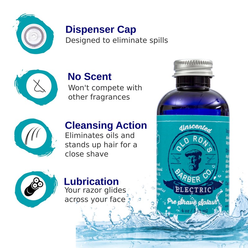 Old Ron's Barber Co. Electric Pre-Shave Splash, Unscented, 4 oz