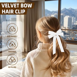 2PCS White Hair Bows Soft Velvet Bow Hair Clip with Long Tail Hair Accessories for Women Girls Toddlers