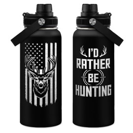 Hunting Water Bottle 32oz - I'd Rather Be Hunting Stainless Steel Insulated Bottles with Straw Lid - Hunting Presents for Men Dad Husband Papa, Hunters Gift for Birthday Christmas Fathers Day