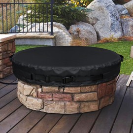 GoldenRaindrop Fire Pit Covers Round for In-Ground Fire Pit 52-56 inch Heavy Duty Weather-resistant 600D Waterproof Outdoor Firepits Cover, Built-In Stone Fire Pits All-Season Protective Cover, Black