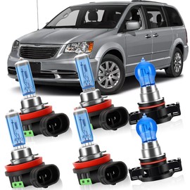 KINGSOFE Halogen Headlight Bulbs Fit for For Chrysler Town & Country 2010-2016,H11 High Beam H11 Low Beam 5202 Fog Lights,100W Head Lighting 300% Brightness 6000K,Pack of 6