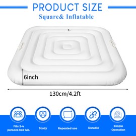 Inflatable Hot Tub Cover Energy Saving Lid for Outdoor Hot Tub,Windproof Rain-Proof Cover Protector for Hot Tubs SaluSpa Coleman Spa (Square-4.2ft-Handle)